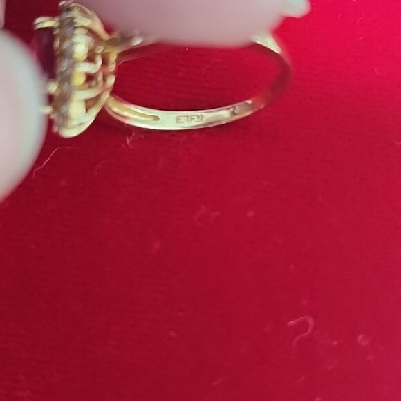 EFFY 14K Yellow Gold Natural Ruby And Diamond Halo Cocktail Ring - Picture 2 of 3